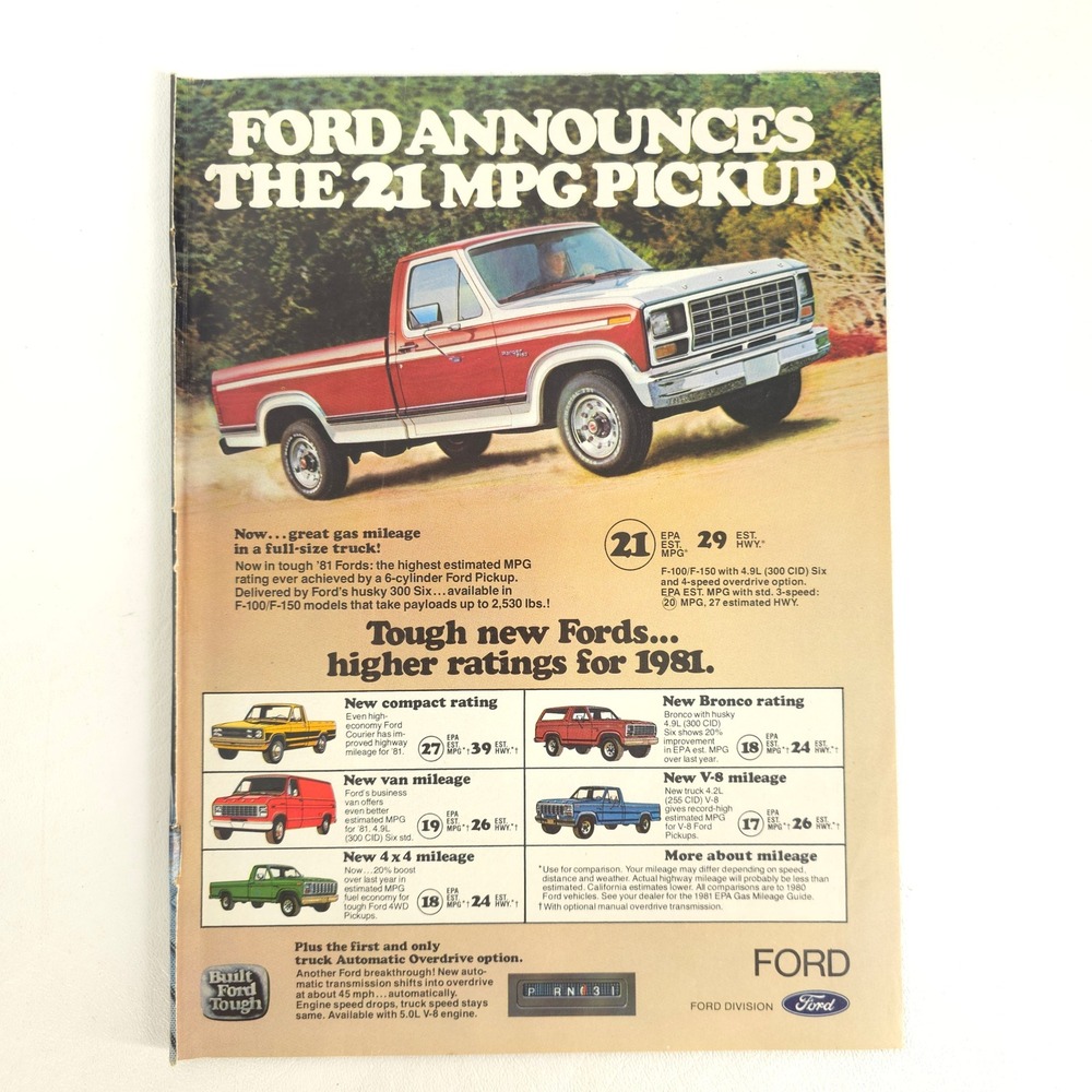 1981 Ford F-Series Pickup Print Ad Vintage Truck F100 F150 Garage Wall Decor Art